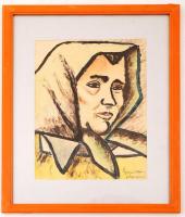 Nyergesi István (1900-1989): Feleségem. Vegyes technika, papír, jelzett, üvegezett keretben, 28×20 cm