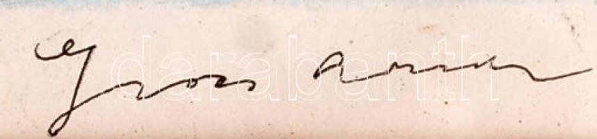 Gross Arnold: Művészek kertje, nyomat, üvegezett keretben, gyűrött, 28×35 cm