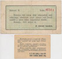 Budapest 1919. 20f "8 Órai Újság" +  Miskolc 1919. 1K T:III szakadás