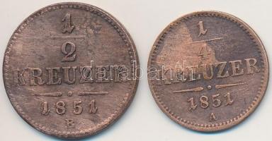 Vegyes: 1851B 1/2kr Cu + Ausztria 1851A 1/4Kr Cu T:2-,3