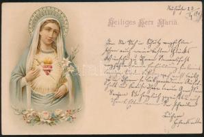 Heiliges Herz Maria / Immaculate Heart of Mary, litho, Emb. (small tear)