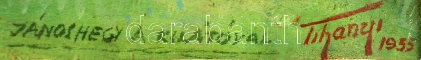 Tihanyi jelzéssel: Jánoshegyi a kilátóval. Olaj, vászon-karton, üvegezett keretben, 24×30 cm