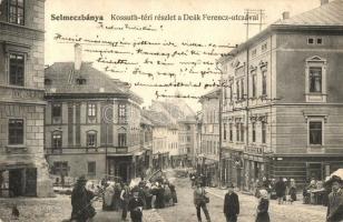 Selmecbánya, Banska Stiavnica; Kossuth tér a Deák Ferenc utcával, Herczog M. üzlete; kiadja Grohmann és Kuchta / square with shops (EB)