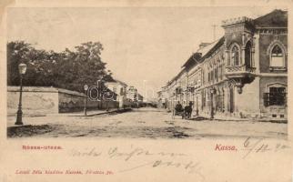 Kassa, Kosice; Rózsa utca, lovaskocsi; kiadja László Béla / Street