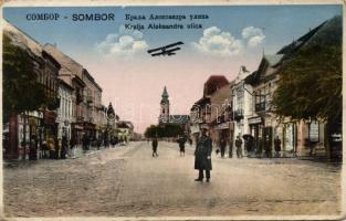 Zombor, Sombor; Kralja Aleksandra utca, repülő / street, aeroplane (EK)