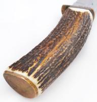 Jelzett (Polyák) vadász kés, eredeti bőr tokjában, h:25,5 cm