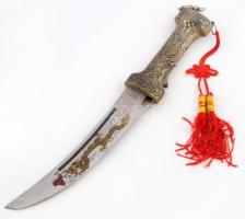 Sárkányos modern dísztőr, markolat végen szintetikus kővel, h: 25 cm