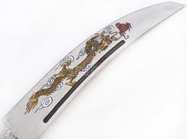 Sárkányos modern dísztőr, markolat végen szintetikus kővel, h: 25 cm