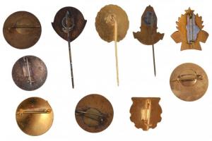 10db klf törzsgárda jelvény és kitűző, közte "BM 5 év Törzsgárda", "Külkereskedelmi T...