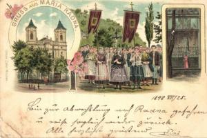 1898 Máriaradna, Radna; templom, körmenet / church, procession, floral, litho (vágott / cut)