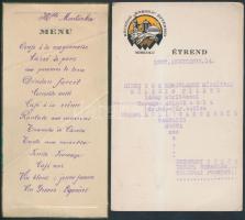 cca 1920 2 db menükártya, kézzel írt, ill. gépelt, magyar és francia nyelven, az egyik a Böczögő József-féle miskolci Korona szállodából