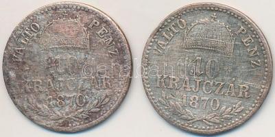 1870GYF+KB 10kr Ag "Váltó Pénz" (2x) T:3 patina