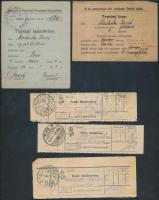 1928 a Nyugdíjas Postások Országos Egyesülete tagsági igazolványa nyugalmazott főellenőr részére + M. kir. postaszemélyzet jólét szövetkezete (temetési vállalat) tagsági jegy + feladóvevények