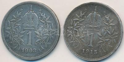 Ausztria 1903-1915. 1k Ag "Ferenc József" (2x) T:2-,3
Austria 1903-1915. 1 Corona Ag &quo...