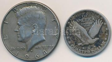 Amerikai Egyesült Államok 1916-1930. 1/4$ Ag Standing Liberty dátum lekopott! + 1968D 1/2$ Ag Kennedy T:3,2 USA 1916-1930. 1/4 Dollar Ag Standing Liberty Quarter date is not visible! + 1968D 1/2 Dollar Ag Kennedy T:F,XF