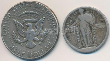 Amerikai Egyesült Államok 1916-1930. 1/4$ Ag "Standing Liberty" dátum lekopott! + 1968D 1/...