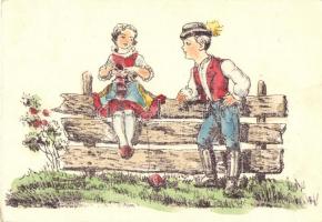 Children, boy courting a girl, Hungarian folklore (fa)