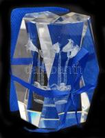 Cserepes virág, 3d Lézer gravírozott, kristályüveg, asztali nehezék, eredeti dobozában, hibátlan, 7,...