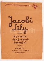 cca 1930 Bp., V. Jacobi Lili ruhaüzlet. Reklámgrafikával díszített papírtáska