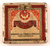 "Monopole des Tabacs de Turquie Constantinople" fém cigarettás doboz, 7,5x8x1,5 cm