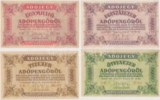 1946. 10db-os vegyes magyar adópengő bankjegy tétel, közte fordított címeres is T:vegyes