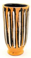 Gorka Lívia (1925-2011): Csíkos váza, festett, mázas kerámia, jelzett, apró lepattanással, m:18 cm