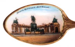 XIX. sz vége: Berlin ezüst kanál, zománcfestett képpel és címerrel / Vintage silver spoon. Berlin, G...