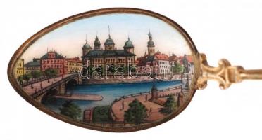 XIX. sz vége: Heilbronn ezüst kanál, zománcfestett képpel és címerrel / Vintage silver spoon. Heilbr...