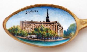 XIX. sz vége: Dessau aranyozott ezüst kanál, zománcfestett képpel és címerrel / Vintage silver spoon...