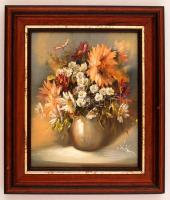 Széchenyiné Varga Szidónia (1965-): Virágcsendélet. Olaj, farost, jelzett, keretben, 25×20 cm