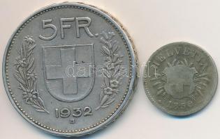 Svájc 1850BB 5r billon + 1932B 5Fr Ag T:2-,3
Switzerland 1850BB 5 Rappen billon + 1932B 5 Franc C:V...