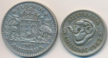 Ausztrália 1952. 1Fl Ag "VI. György" + 1953. 1Sh Ag "II. Erzsébet" T:2-,3
Austr...