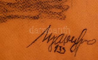 Olvashatatlan jelzéssel: Leskelődök. Szén, papír, 50×30 cm