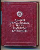 A Magyar Népköztársaság Elnöki Tanácsának kitüntetései. Budapest, Kossuth, 1979. minikönyv piros bőrkötésben műanyag tokban