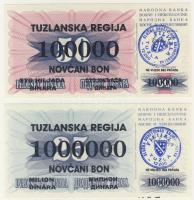 Bosznia 1992. 25D, 50D "Tuzlanska Regija 100.000D ill. 1000.000D felülbélyegzés T:I