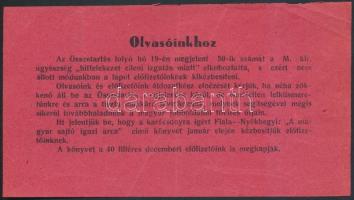 cca 1935 Az Összetartás nyilas lap elkobzásáról tudósító szerkesztőségi röplap