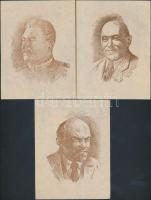 cca 1950 Lenin, Szálin, Rákosi 3 ofszet nyomat 11x15 cm