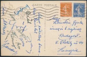 1937 Az olimpia bajnok magyar vízilabda válogatott tagjainak aláírt képeslapja Párizsból (Bozsi, Bra...