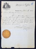 1901 Hoboken polgármestere által aláírt bizonyítvány / 1901 Certification signed by Lawrence Fagan, mayor of Hoboken, N. Y. USA, with seal