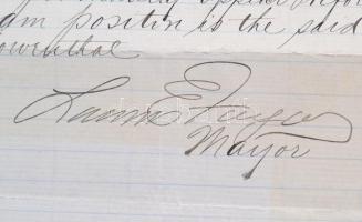 1901 Hoboken polgármestere által aláírt bizonyítvány / 1901 Certification signed by Lawrence Fagan, ...