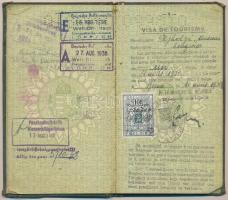 1937-1939 a Magyar Királyság fényképes útlevele törvényszéki tanácselnök lánya részére, belga, német...