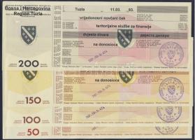 Bosznia 1993. Csekk sor 4klf 50D, 100D, 150D, 200D  "TUZLA" felülbélyegzéssel T:1-