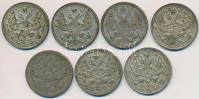 Orosz Birodalom 1867-1916. 20k Ag (7x) T:vegyes
Russian Empire 1867-1916. 20 Kopeks Ag (7x) C:mixed