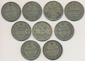 Orosz Birodalom 1907-1916. 15k Ag (9x) T:vegyes Russian Empire 1907-1916. 15 Kopeks Ag (9x) C:mixed