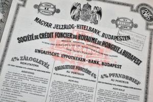 Budapest 1911. Magyar Jelzálog-Hitelbank 4%-os Záloglevele 500Fr-ról szelvényekkel, bélyegzéssel, szárazpecséttel, lyukasztással érvénytelenítve (3x) T:III