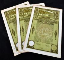 Budapest 1920. "Budapest Székesfőváros" kötelezvények 1000K-ról (3x) sorszámkövetők, mindh...
