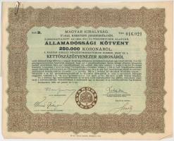Budapest 1925. "Magyar Királyság 5%-kal kamatozó Járadékkölcsön Államadóssági Kötvény" 250...