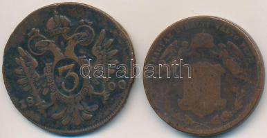 1800B 3kr Cu "I. Ferenc" + 1868KB 4kr Cu T:3