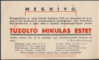 1947 Meghívó a pestszentlőrinci tűzoltó testület Mikulás-estjére, programmal