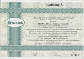 Budapest 1996. "Reallízing" változó kamatozású kötvény 25.000Ft-ról és betétjegye 100.000F...